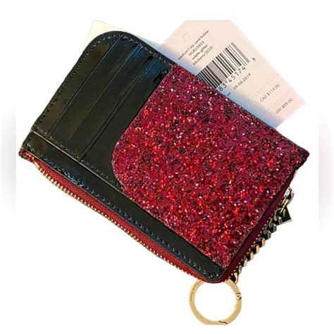 odette glitter medium l-zip card holder|NWT Kate Spade Odette Glitter Medium L.